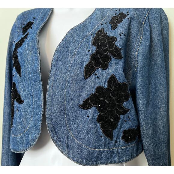 Vntg Y2K Lizwear Petite Liza Claiborne Denim Cropped Jacket - Picture 5 of 9